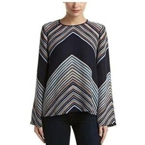 BCBGMaxazria Cheri Top Womens M Navy Multi Chevron Semi Sheer Lightwei…